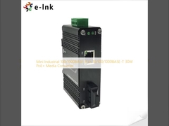 Mini Industrial 100/1000BASE-X a 10/100/1000BASE-T 30W Conversor de medios PoE+