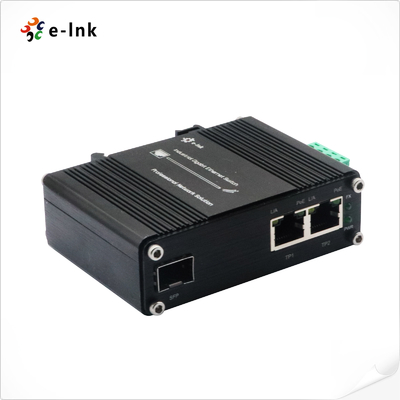 Fibra Gigabit Convertidor de medios industrial de 2 puertos 10/100/1000T 802.3at 60W a 1 puerto 100/1000X SFP