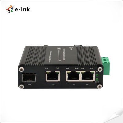 Mini Industrial 3-Puerto 10/100/1000T 802.3at PoE + 1-Puerto 100/1000X SFP Switch Ethernet con entrada de 12~48VDC y potenciador de voltaje