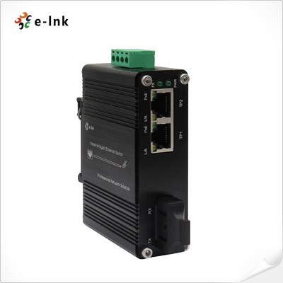 Mini Industrial 1-puerto 100Base-FX a 2-puerto 10/100Base-T 30W PoE + Convertidor de medios