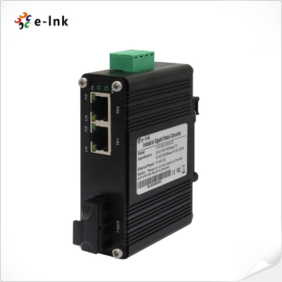 Mini Industrial 1 puerto 100Base-FX a 2 puertos 10/100Base-T 60W Convertidor de medios PoE++