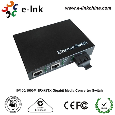 1 puerto de fibra + 2 puertos RJ45 Convertidor de medios Gigabit Ethernet