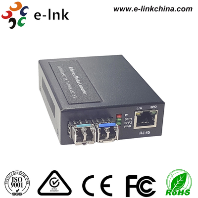 Convertidor de medios SFP de 1x10/100BASE-T a 2x100BASE-X con fuente de alimentación incorporada