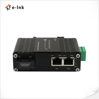 Mini Industrial Conversor de medios de PoE+ de 1 puerto 1000X a 2 puertos 10/100/1000X de 30 W