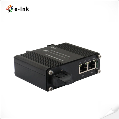 Mini Industrial 1-puerto 100Base-FX a 2-puerto 10/100Base-T 90W PoE++ Convertidor de medios