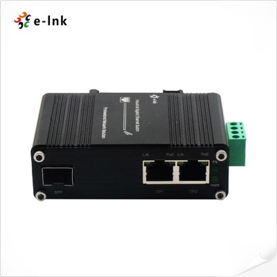 Mini Industrial 1 puerto 100/1000X SFP a 2 puertos 10/100/1000T 60W PoE++ Convertidor de medios