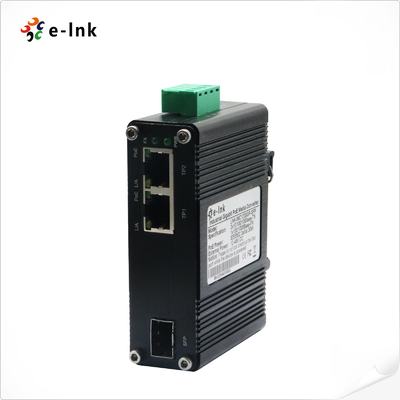 Mini Industrial 1 puerto 100/1000X SFP a 2 puertos 10/100/1000T 90W PoE++ Convertidor de medios