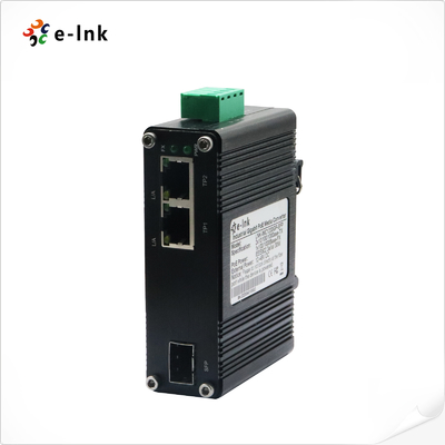 Mini Industrial 1-puerto 100/1000X SFP a 2-puerto 10/100/1000T Ethernet Convertidor de medios