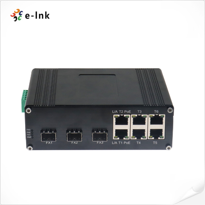 Interruptor Ethernet industrial de 6 puertos 10/100T 802.3af/a PoE + 3 puertos 100BASE-FX