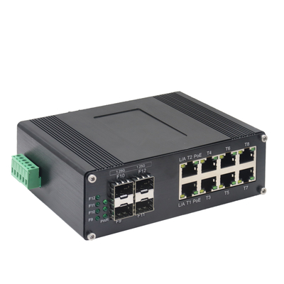 Interruptor de Ethernet SFP de 8 puertos industriales 10/100/1000T 802.3at PoE + 4 puertos 1000X