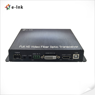 1Ch 1080P DVI + 1Ch USB KVM + 1Ch RS232 + 1Ch Audio Estéreo Bidireccional + 1Ch GPIO sobre Extensor de Fibra