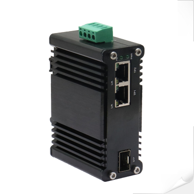 Mini Industrial 1-puerto 100/1000X SFP a 2-puerto 10/100/1000T Ethernet Convertidor de medios