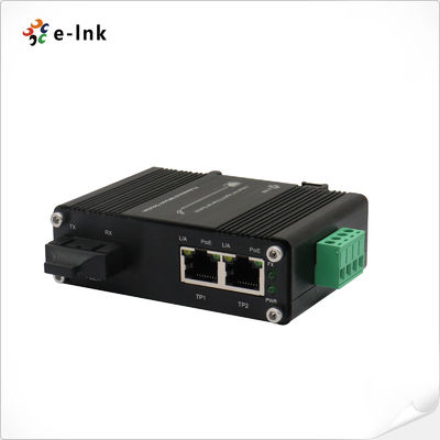 Mini Convertidor de Medios Industrial de 1 Puerto 1000X a 2 Puertos 10/100/1000X 30W PoE+ Compatible con PoE IEEE802.3af (15.4W) o PoE+ IEEE802.3at (30W)
