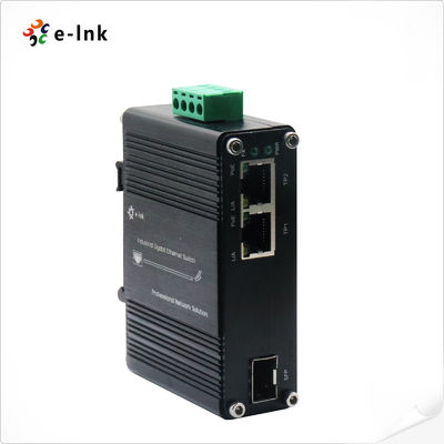Mini Convertidor de Medios Industrial de 1 puerto SFP 100/1000X a 2 puertos 10/100/1000T 30W PoE+ Compatible con PoE IEEE802.3af (15.4W) o PoE+ IEEE802.3at (30W)
