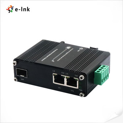 Mini Convertidor de Medios Industrial de 1 Puerto SFP 100/1000X a 2 Puertos 10/100/1000T 90W PoE++ Soporta IEEE802.3af/at PoE+(30W) o IEEE802.3bt PoE++ (90W)