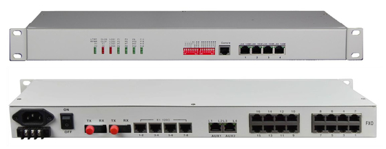 Multiplexor de fibra óptica 8/16 canales FXO/FXS + 8 canales E1 + 4 canales Ethernet 10/100M + 4 canales RS232/422/485
