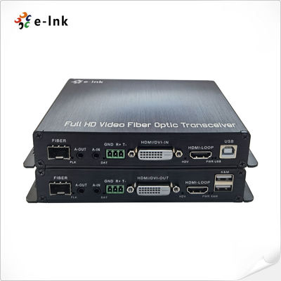 1Ch 1080P DVI + 1Ch USB KVM + 1Ch RS232 + 1Ch Audio Estéreo Bidireccional + 1Ch GPIO sobre Extensor de Fibra