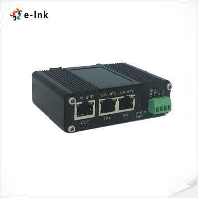 Industrial IEEE802.3af/at PoE Splitter con función de interruptor de 2 puertos, voltaje de salida 12VDC con distancia de hasta 100 metros