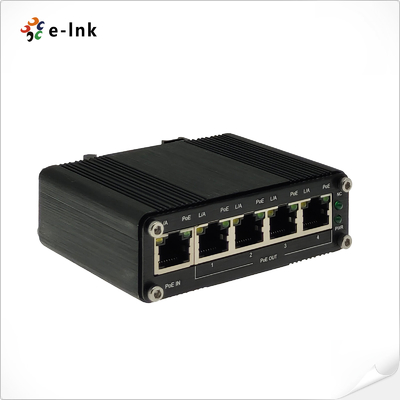 Industrial 1-puerto 802.3bt PoE++ a 4-puerto 802.3af/a Gigabit PoE Extender soporte DIN-Rail y instalación de montaje en pared
