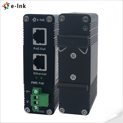 DIN Rail Industrial 802.3at 30W Gigabit PoE Inyector Adaptador 12 ~ 48V DC Potencia de refuerzo precio de fábrica
